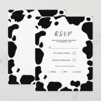 Moo Cow Spots Print Black & White Wedding RSVP