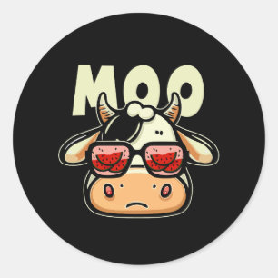 Moo Cute Childrens Cows For Kids Cartoon Cow Face Classic Round Sticker