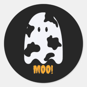 Moo! Cute Fun Cow Print Ghost Halloween Tee Classic Round Sticker