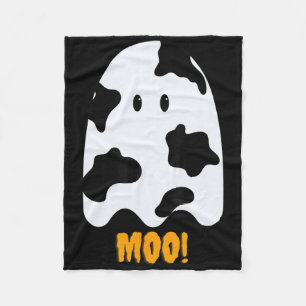 Moo! Cute Fun Cow Print Ghost Halloween Tee Fleece Blanket