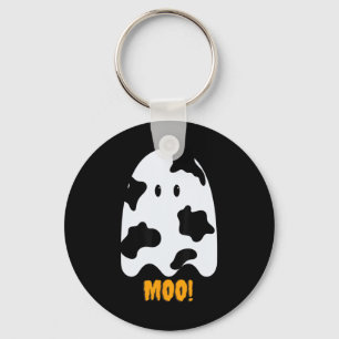 Moo! Cute Fun Cow Print Ghost Halloween Tee Key Ring