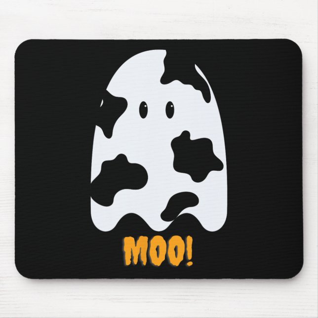Moo! Cute Fun Cow Print Ghost Halloween Tee  Mouse Mat (Front)
