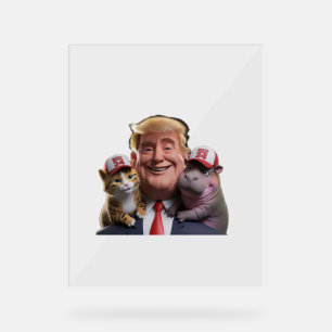 Moo Deng 24 Trump’s Wild Ride with Cat and Hippo!  Acrylic Sign