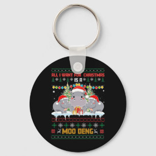 Moo Deng All Want For Christmas Hippopotamus Hippo Key Ring