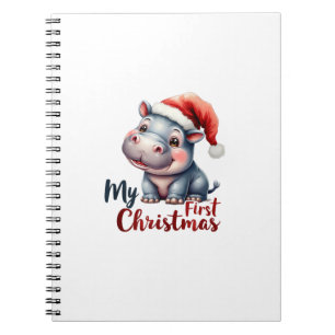 Moo Deng Baby Hippo My First Christmas Cute Santa Notebook