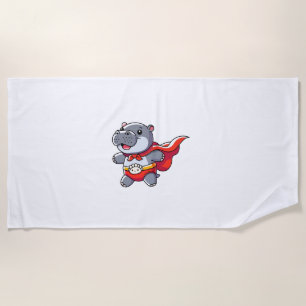 Moo Deng Baby Hippo Superhero Kids Cute Fun Boys G Beach Towel