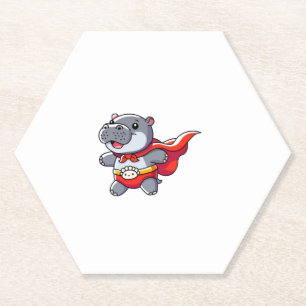 Moo Deng Baby Hippo Superhero Kids Cute Fun Boys G Paper Coaster