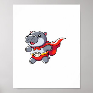 Moo Deng Baby Hippo Superhero Kids Cute Fun Boys G Poster