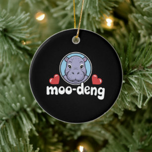 Moo Deng Bouncy Pig in Thai Picture Baby Hippo Ceramic Tree Decoration