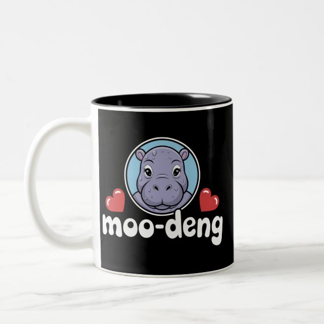 Moo Deng Bouncy Pig in Thai Picture Baby Hippo Two-Tone Coffee Mug (Left)