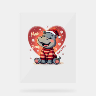 Moo-Deng Christmas Hippo Cute Holiday Cartoon Snow Acrylic Sign