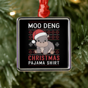 Moo Deng Christmas Pajama Matching Family  Metal Tree Decoration