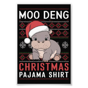 Moo Deng Christmas Pajama Matching Family  Photo Print