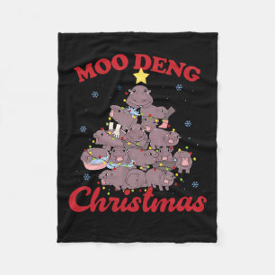 Moo Deng Christmas Tree Ba  Fleece Blanket