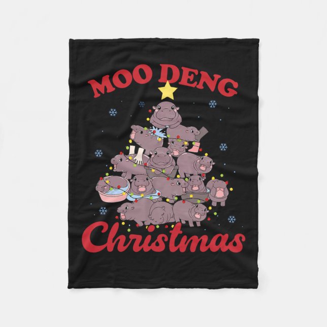 Moo Deng Christmas Tree Ba  Fleece Blanket (Front)