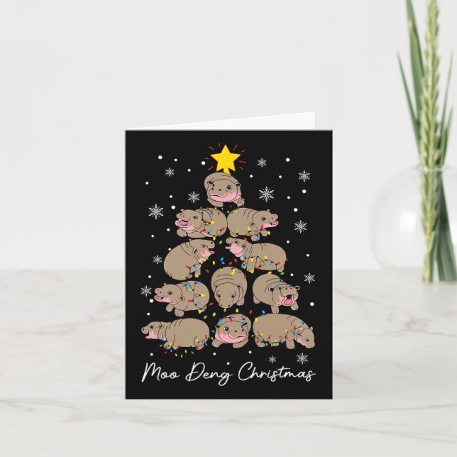 Moo Deng Christmas Tree Funny Cute Ba  Card (Front)