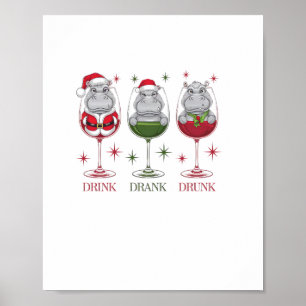 Moo-deng Drink Drank Drunk Glasses Christmas Baby  Poster
