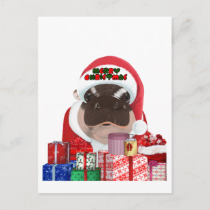 Moo Deng Hippo Christmas Postcard