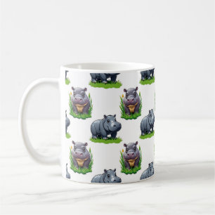 Moo Deng Hippopotamus Animal Pattern Design Coffee Mug