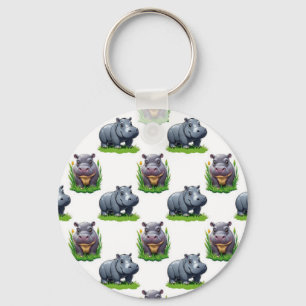 Moo Deng Hippopotamus Animal Pattern Design Key Ring