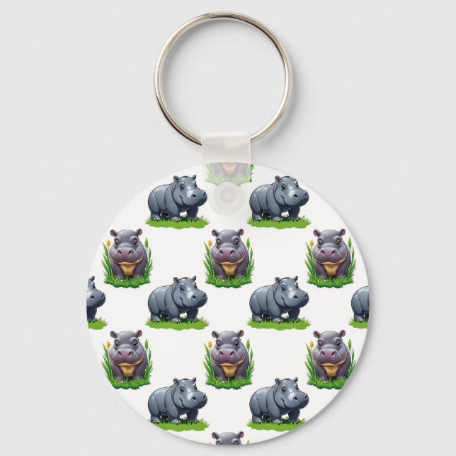 Moo Deng Hippopotamus Animal Pattern Design  Key Ring (Front)