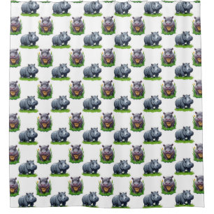 Moo Deng Hippopotamus Animal Pattern Design  Shower Curtain