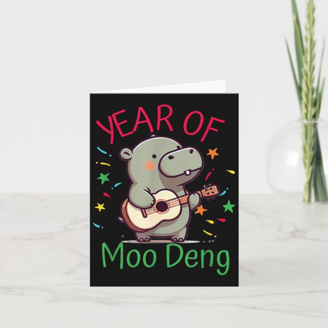 Moo Deng Is A Pygmy Hip Happy New Year Funny  Card (Front)