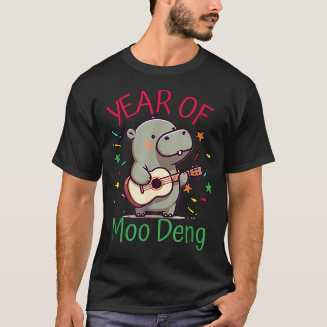 Moo Deng Is A Pygmy Hip Happy New Year Funny  T-Shirt (Front)