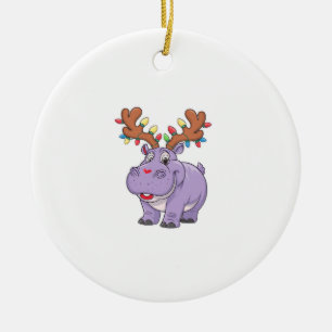 Moo Deng Reindeer Christmas Xmas Cute Zoo Safari S Ceramic Tree Decoration