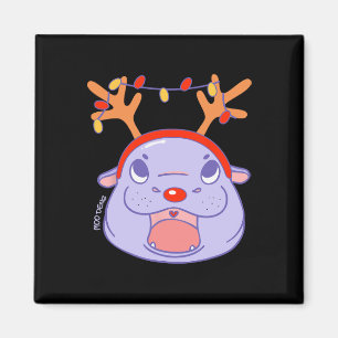Moo Deng Reindeer Christmas Xmas Cute Zoo Safari S Magnet