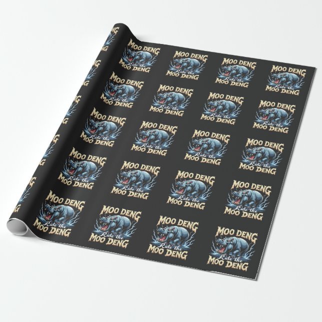 Moo Deng Ride the Moo Deng Funny Hippo  Wrapping Paper (Unrolled)