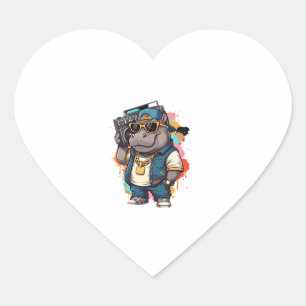 Moo Deng Shirt Moo Deng Hippo Hip Hop Boombox Gang Heart Sticker