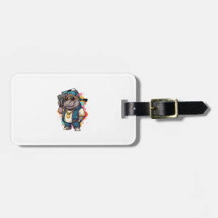 Moo Deng Shirt Moo Deng Hippo Hip Hop Boombox Gang Luggage Tag