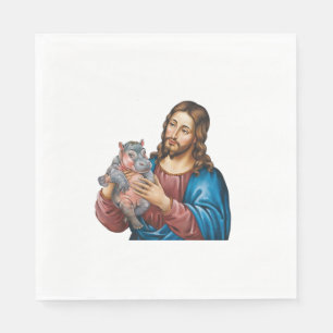 Moo Deng the Pygmy Hippo, Comforted by Jesus’ Love Napkin