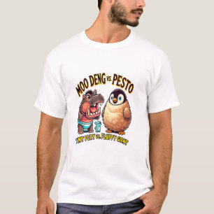 Moo Deng vs. Pesto Angry Hippo vs. Fluffy Penguin T-Shirt