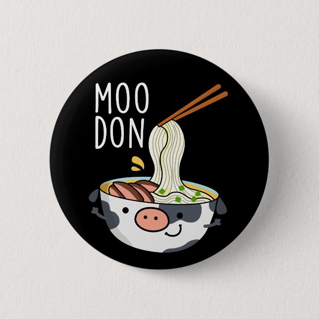 Moo-don Funny Udon Pun Dark BG 6 Cm Round Badge (Front)