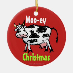 Moo-ey Christmas Funny Cow Cartoon Ceramic Tree Decoration