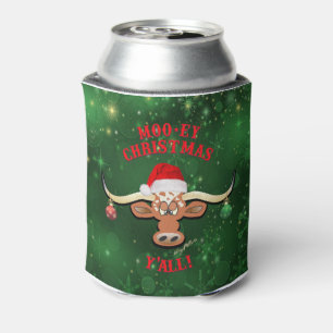 "MOO-ey" Christmas, Longhorn Steer Can Cooler