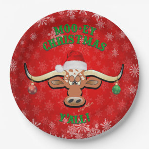 "MOO-ey Christmas, Longhorn Steer Paper Plate