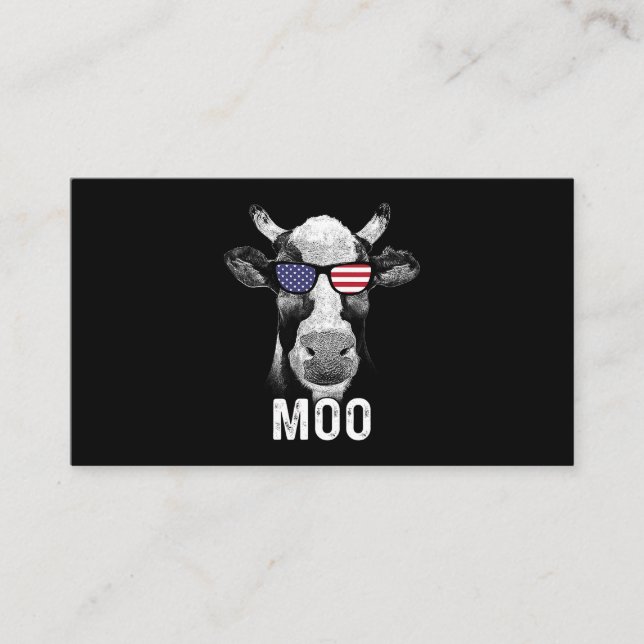 Moo Funny Cow American Flag Sunglasses 4th of July Business Card (Front)