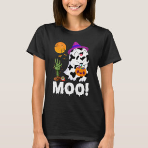 Moo Ghost Cow & Witch Hat Happy Halloween Costume T-Shirt