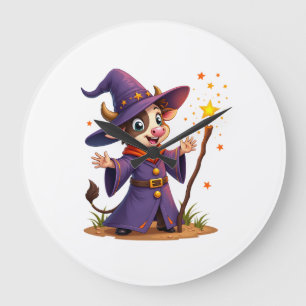 Moo-Gician the Cow Sorcerer Large Clock