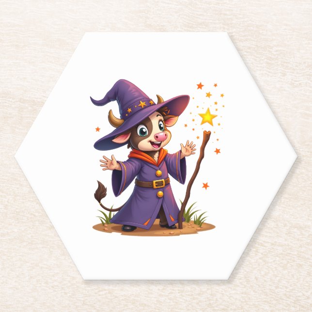 Moo-Gician the Cow Sorcerer Paper Coaster (Front)