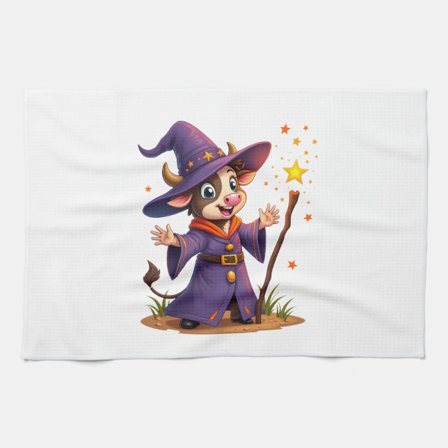 Moo-Gician the Cow Sorcerer Tea Towel (Horizontal)