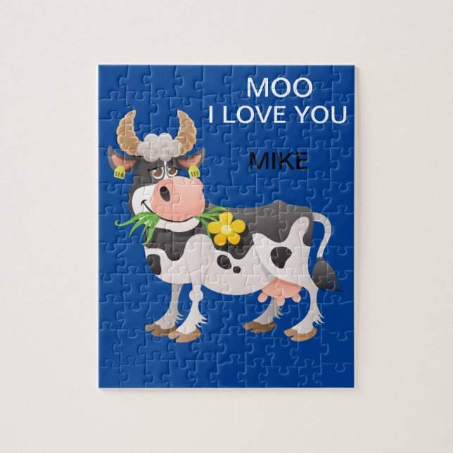 "MOO" I LOVE YOU COW PUZZLE PERSONALIZED. (Vertical)