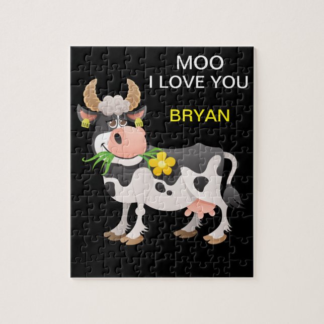 "MOO" I LOVE YOU COW PUZZLE PERSONALIZED. (Vertical)