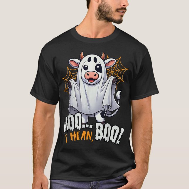 Moo I Mean Boo Cow Ghost Halloween 2025 Costume T-Shirt (Front)