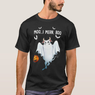 Moo I Mean Boo Cute Pumpkin Cow Ghost Halloween T-Shirt