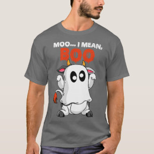 Moo I Mean Boo Funny Ghost Cow Pumpkin Farmer Cow T-Shirt