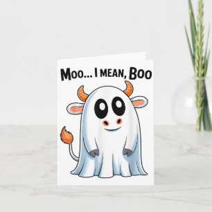 Moo I Mean Boo Funny Highland Cow Ghost Halloween Card